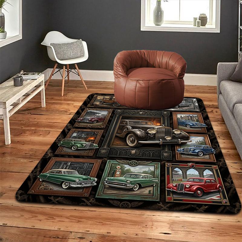 Classic Car Art Rug Pattern Rug Floor Mat for Living Room or Bedroom Soft and Comfortable Carpet a Gift for Birthday and Holiday.
