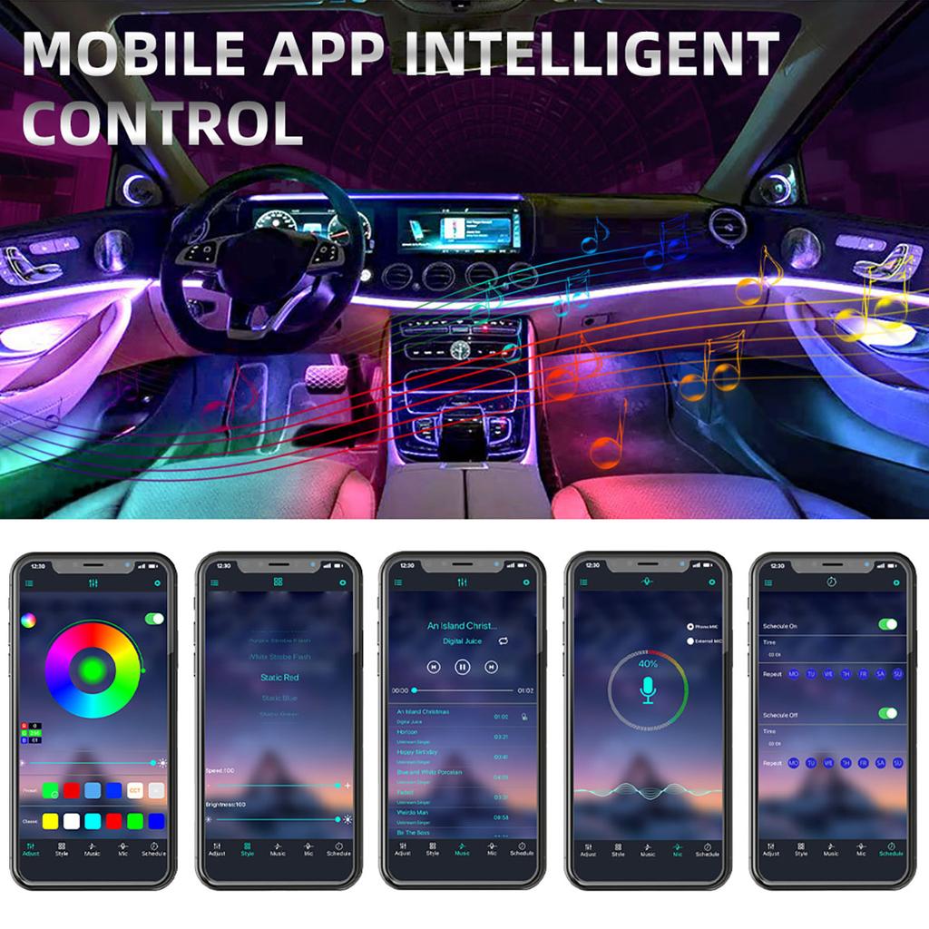 1 IN 4 Car Foot Lamp Symphony Car Interior Light Decorative Atmosphere Lights USB App Control Ambient Neon Light