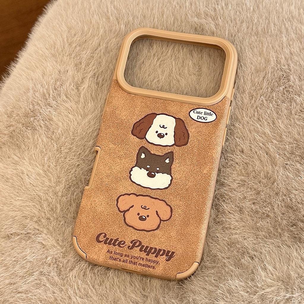 Suede for Iphone16 Apple 17promax Mobile Phone Case Retro Cartoon Puppy 14 Lanyard 13 Soft Cover