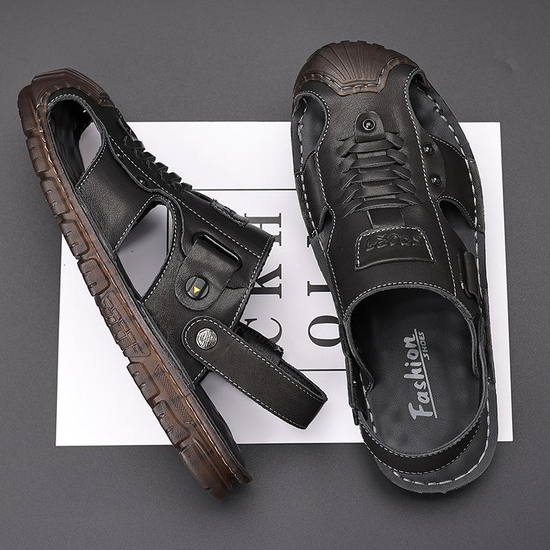 The first layer of cowhide bag head sandals, men's new genuine leather summer beach shoes, soft soles, beef tendon soles, and father's cool slippers f