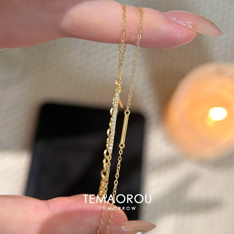 

Доступная роскошь Двухслойный Золотой Однословный Женский Нишевый Стиль Двойной Браслет A s925 silver bracelet [14K gold plating 15+3cm]]