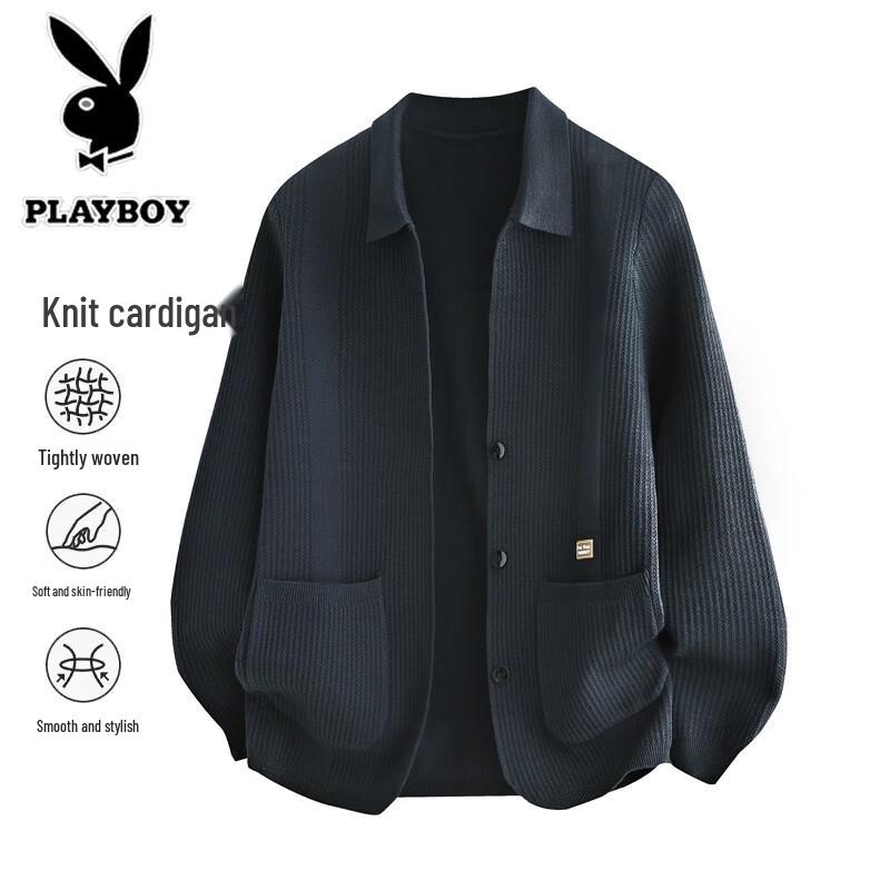 PLAYBOY Men's Business Casual Polo Collar Knit Cardigan