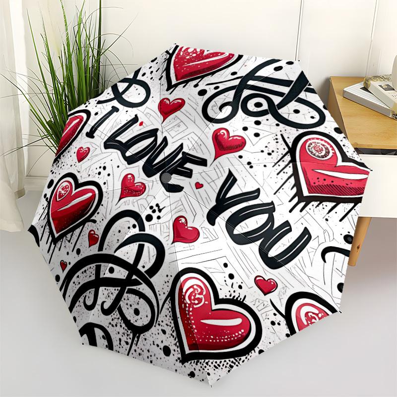 1pc Love Hearts Pattern Automatic Folding Umbrella Durable Iron Frame,All Seasons Home Travel Outdoor Multifunctional Umbrella yy251115173