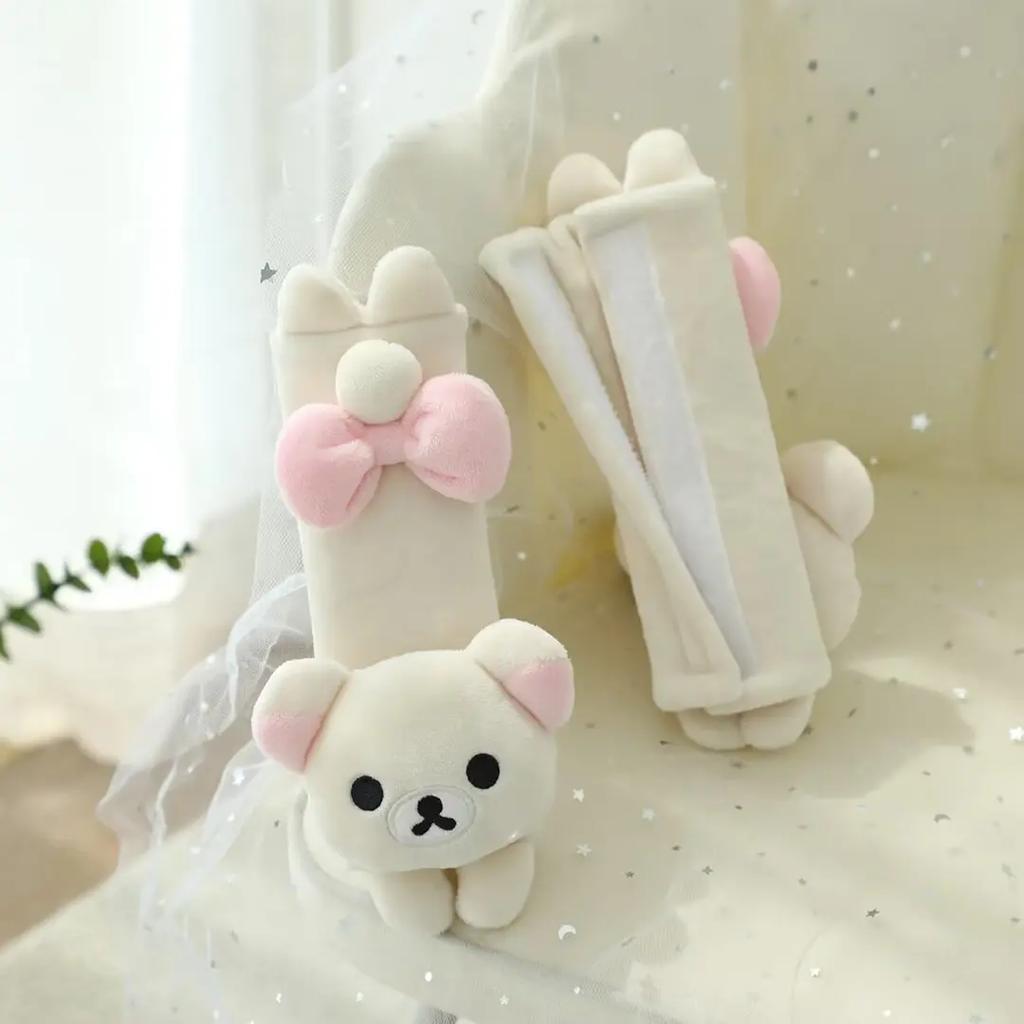 Rilakkuma Car Headrest Neck Pillow Kawaii San-X Rilakkuma Plush Car Neck Support Cushion Seat Belt Cover Car Accessories Girl