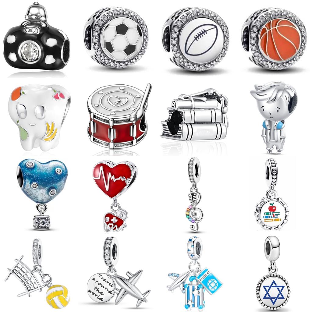 New copper Rugby Drum Aeroplane Basketball Charm Compatible With Authentic Bracelets Accessories Women Jewellery
