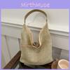 Vintage-inspired Khaki And White Woven Bucket Bag Casual Chic Tote Ideal For Everyday Use