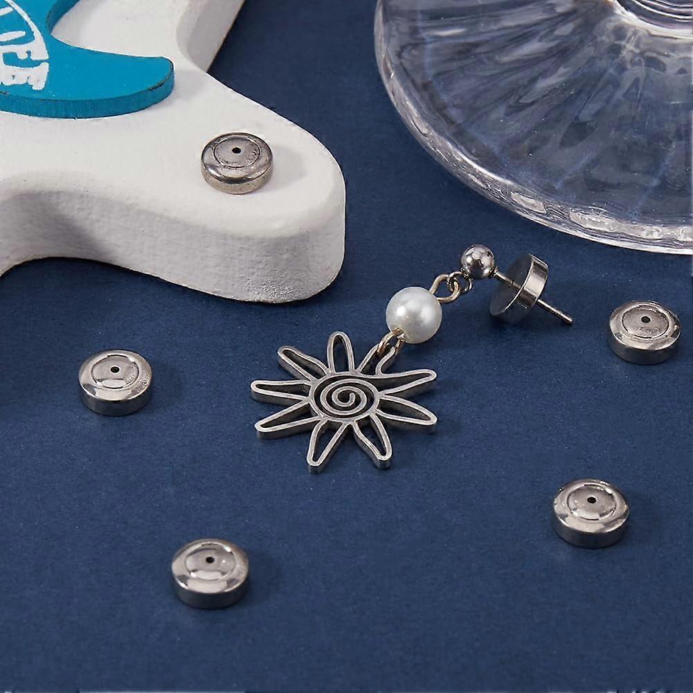 1 Box 6Pcs Earring Backs for Earring Studs 304 Stainless Steel Flat Round Ear Nuts Silver Locking Earring Stopper (Hole: 0.8mm/0.03inch)