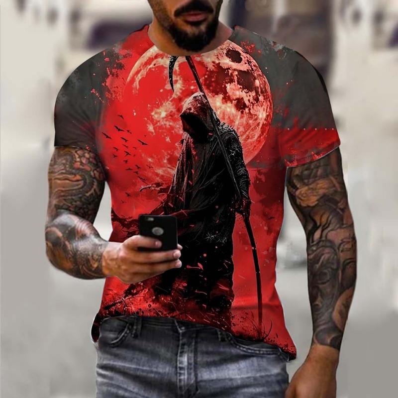 Men's T-Shirt Undead Skeleton Pattern 3d Print Short Sleeve  Casual Man Clothes Summer