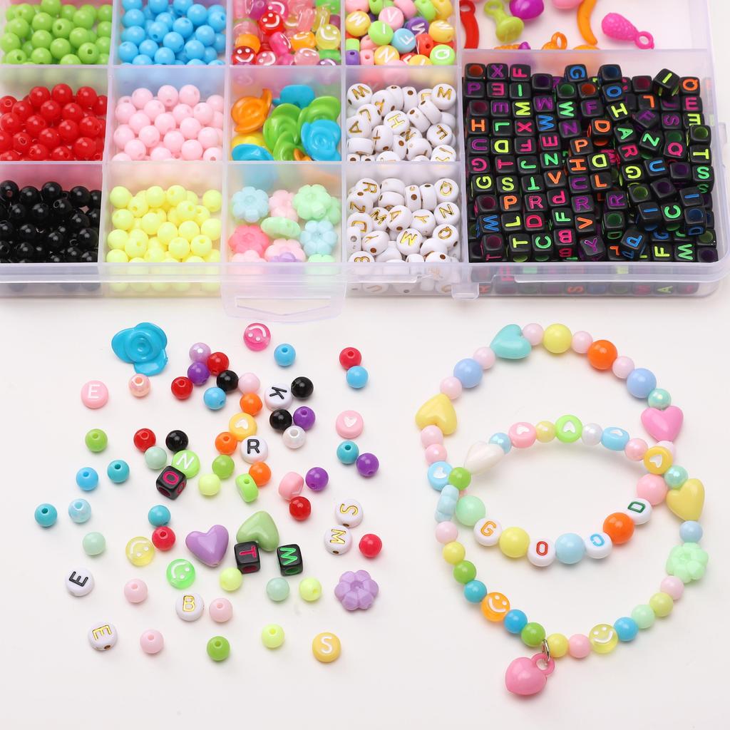 26box/bag Acrylic Letter Beads Charm Pendants Elastic Line Thread Cord For DIY Accessories Jewelry Making