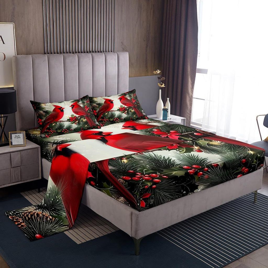 Christmas Theme Pattern Mattress Four-Piece Bedding Set Bedroom Dormitory Bedding Decoration