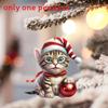 Flat Surface Acrylic Pendant With Cute Cat Wearing Christmas Hat Design Decor