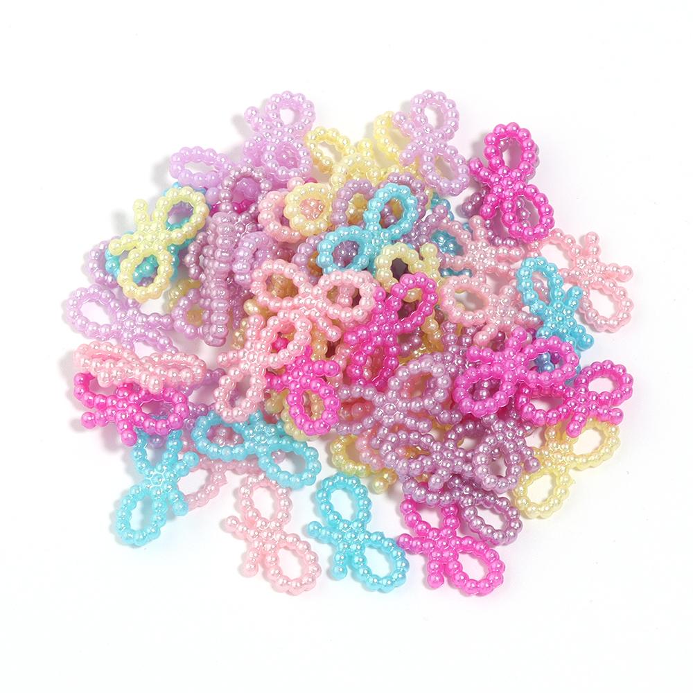 100-200Pcs Candy Color Acrylic Beads Charm Round Bow Mixed Color Small Pearl Beads DIY Crafts Nail Art Hairpins Jewelry Ornament