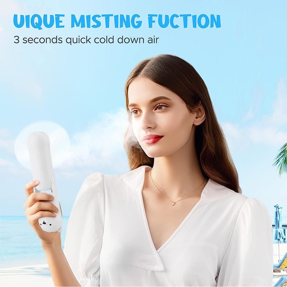 3-Gear White Portable Handheld Mini Misting Fan w/ Rechargeable Battery Operated