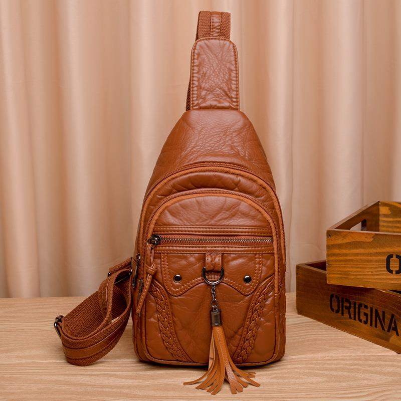 

Chest Bag Shoulder Bag Women Purse Crossbody New Korean Trendy Fashion Chic Soft Leather Texture Portable Large Capacity коричневый