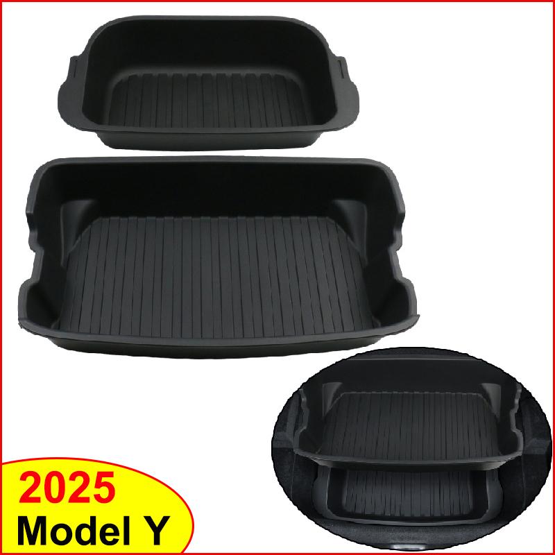 For Tesla Model Y Juniper 2025 Frunk Organizer Box Rear Trunk Double-deck Storage Box Front Cargo Dustproof Luggage Storage Tray