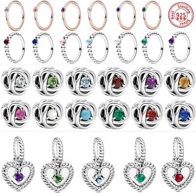 New 12 Constellation Month Color Eternity Circle Charm Fit Original  Charms Bracelet Bead 925 Sterling Silver DIY Jewelry