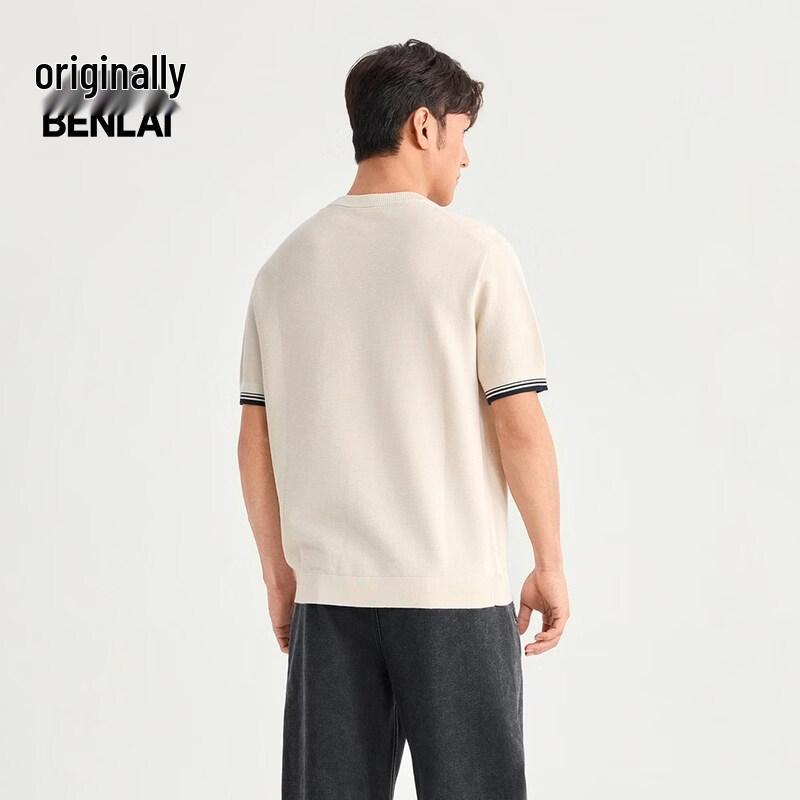 Benlai Men's 2026 Spring Crew Neck Contrast Loose Knit Short Sleeve T-Shirt