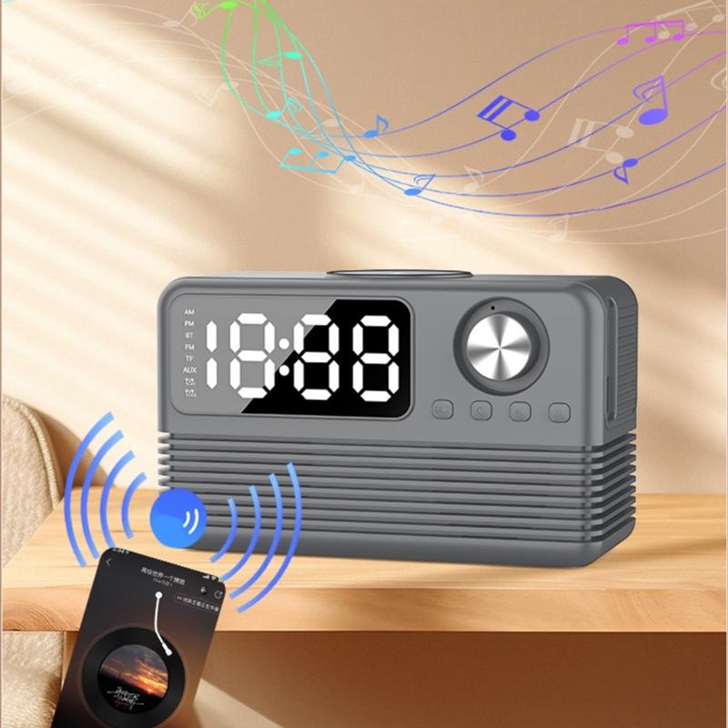 15W Wireless Charging Bluetooth-compatible Speaker with LED Mirror Clock Double Alarms Not Theft Designs Suitable for Home Office