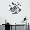 Hollow Carved Metal Wall Art Round Iron Wine Bottle Wall Hanging 11.8in Black Round Metal Wall Ornament Living Room Decor