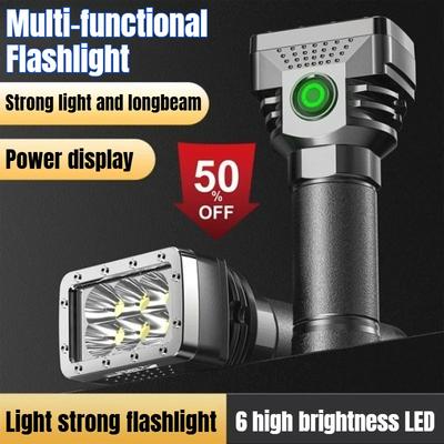 Torcia Potente 6 LED Luce Torcia ad Alta Potenza Ricaricabile USB Torcia Tattica 4 Modalità Lampada di Emergenza per Campeggio
