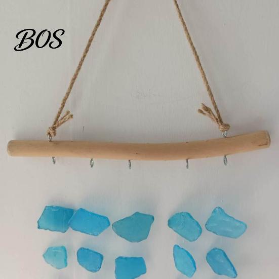 Sea Glass Wind Chime Chime, Handmade Driftwood Coastal Garden Hanging for Home Beach House Window Decor Nautical