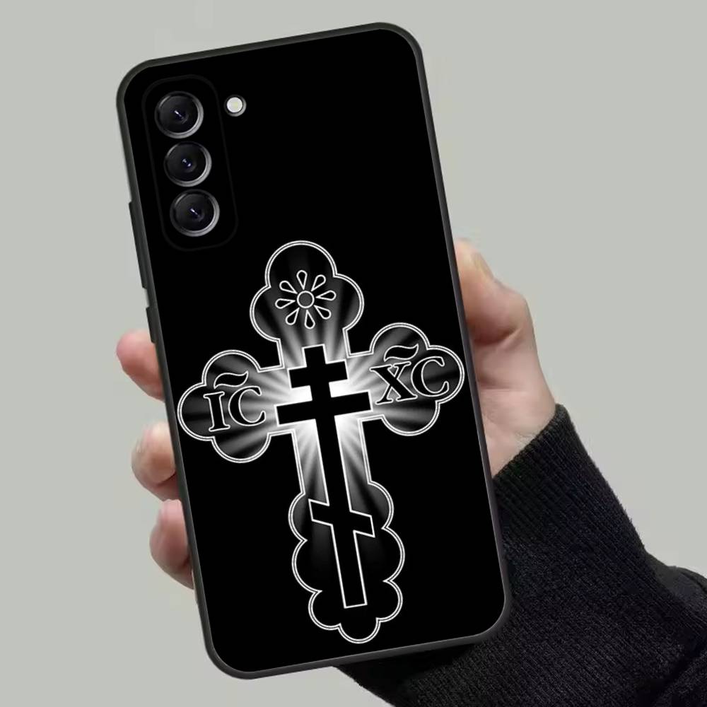 Orthodox Cross Icon Phone Case For Samsung Galaxy A13,A21s,A22,A31,A32,A52,A53,A71,A80,Soft Black Shell