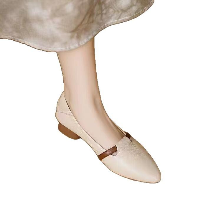 [Weiches Schafsleder] Französische Retro-Leder-Einzelschuhe neu 2025 Pendler-Pedal Farbpassung mittlere Öffnung runde Zehenpartie Lederschuhe Damen