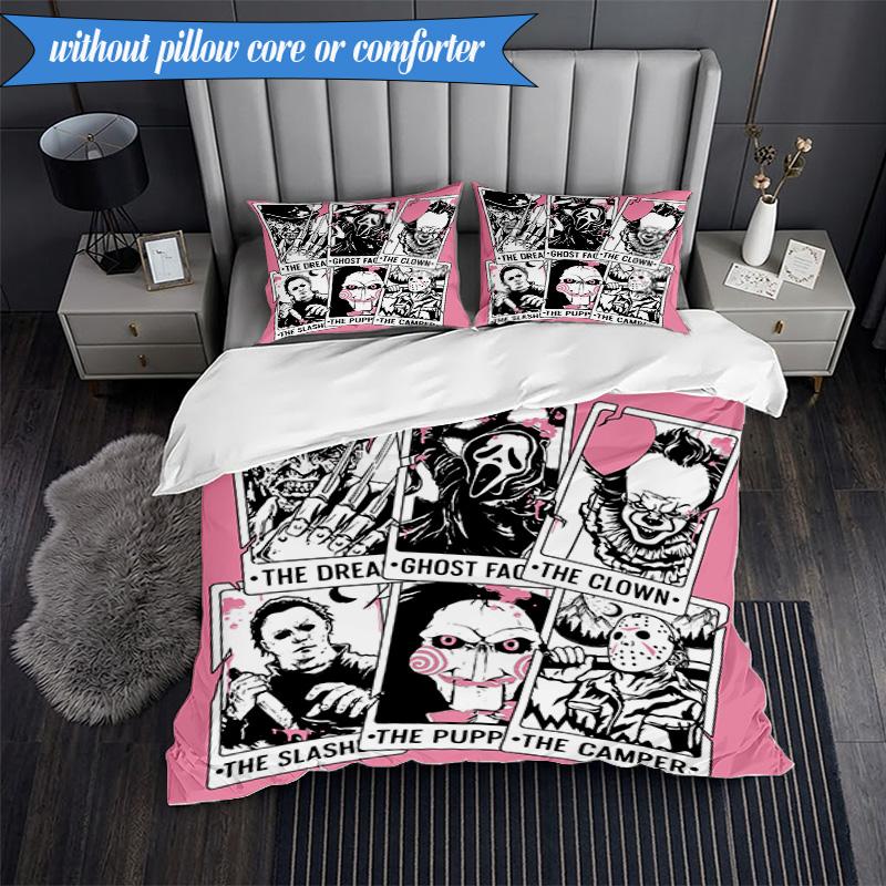 Horror Movie Characters 3pcs K-pop music group Bedding set,Ideal for Bedroom, Dormitory,Including Duvet Cover And 2pcs Pillowcases,Fan gifts