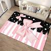 Pink Bow Striped Carpet with Hearts and Black Accent Design Suitable for use as an anti-slip for living room bedroom sofas