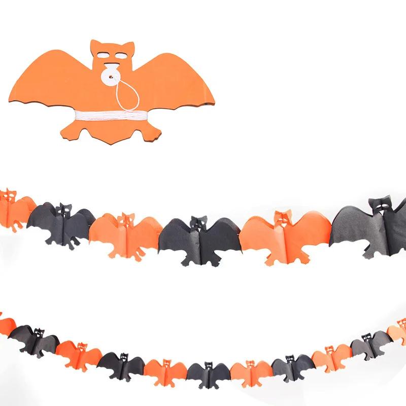 Mantle Hanging Decor Halloween Banner 3M Black Orange Paper Garland Spooky Pumpkins Bats Spider Party Decoration Solution