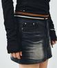 MONGDOL Rib Banding Washed Denim Mini Skirt Black Mdsk037Black