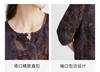 100% Mulberry Silk] Spring/Summer Round Neck Retro Printed Chinese Style Pan Buckle Loose Western Style Silk Shirt for Women