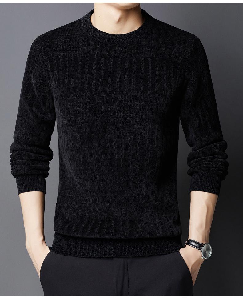 Men's Chenille Sweater - Thick, Warm, Round Neck, Autumn/Winter Knit