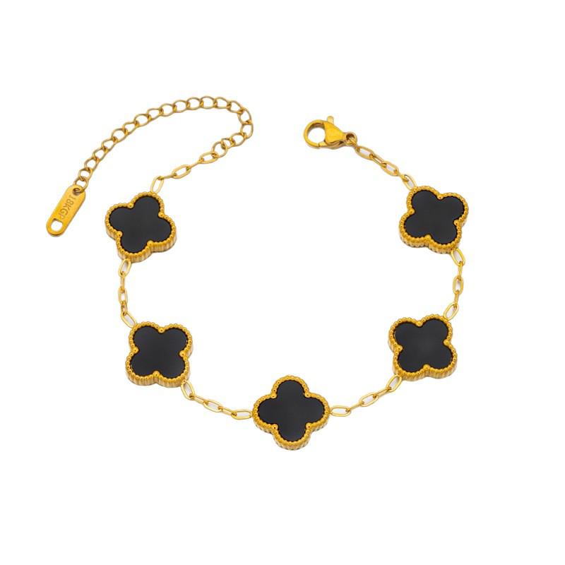 13mm Korean-Style 18k Gold-Plated Double-Sided Shell Four-Leaf Clover Jewelry