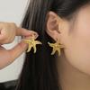 Stainless Steel Gold Color Starfish Stud Earrings for Women Exaggerated Metal Geometric Personality Earrings Party Zircon Gifts