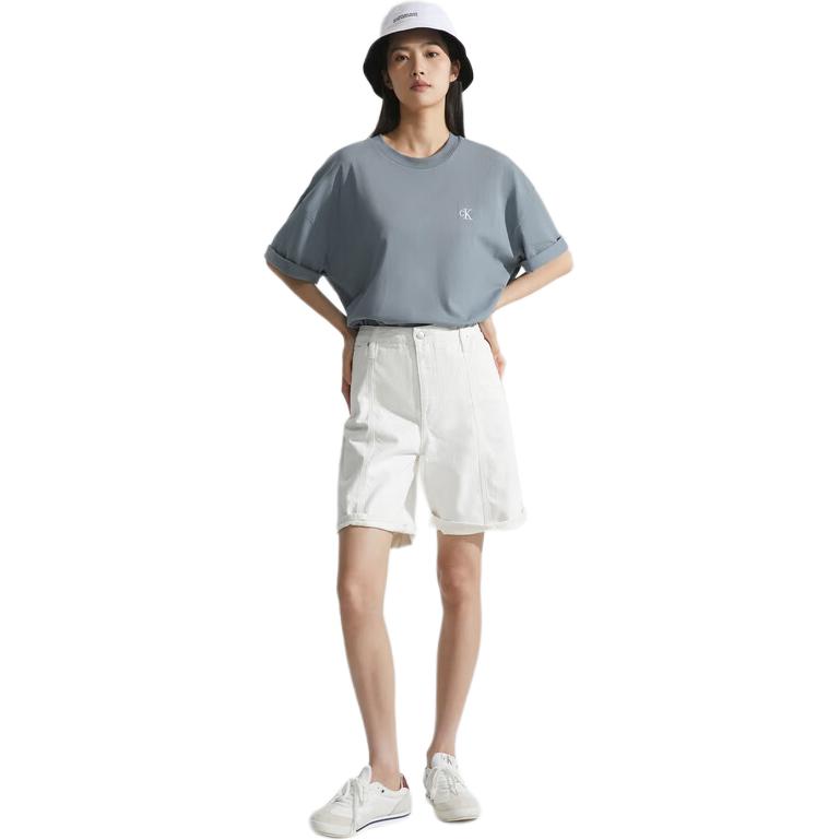 Calvin Klein Alphabet Logo Crew Neck Short Sleeve T-Shirt SS23 Unisex Tops Grey Blue J400280-PN6