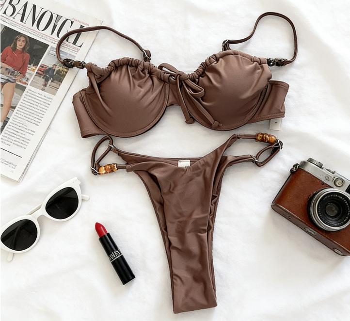 Bikini sexy solid color bikini split women swimsuit swimsuit women S