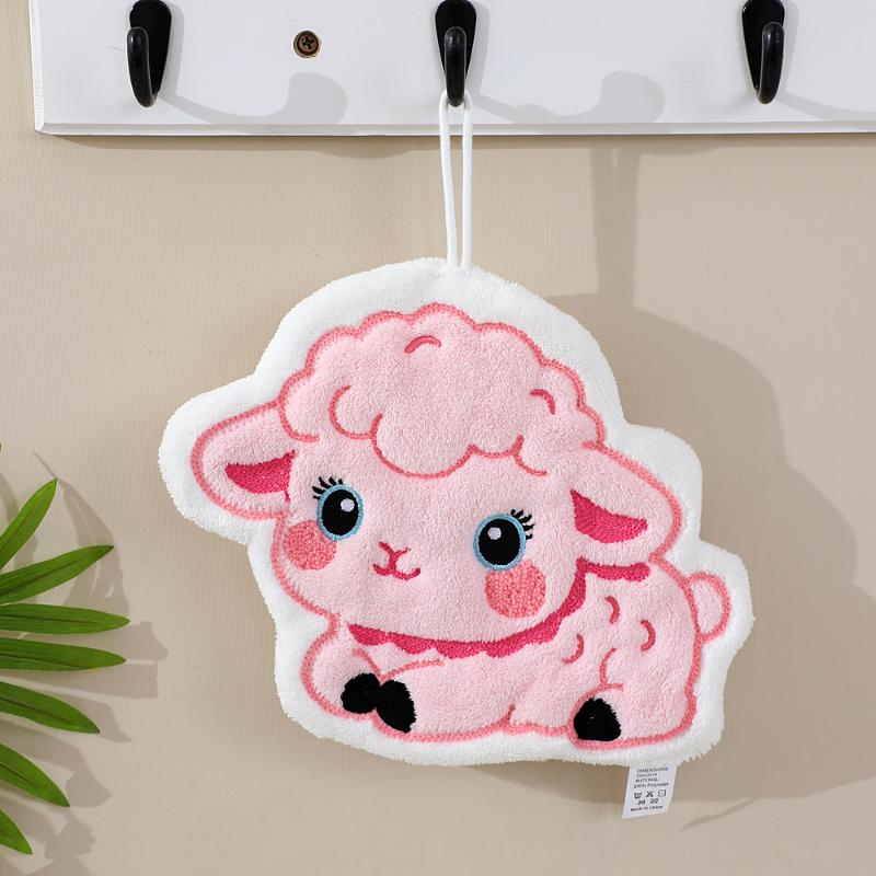 Funny Cartoon Lamb Hanging Hand Towel Thick Absorbent Soft Plush for Kitchen Sink Bathroom Housewarming Present
