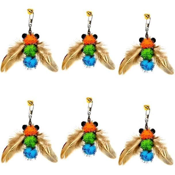 12 Pack Cat Wand Feather Toy Refills with Bells , Natural Feather Replacement for Interactive Teaser Toys, Colorful Wand Attachments, Durable and