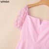 VONDA Women's Square Neck Elegant Lace Puff Sleeve Summer Dress A-Line Party Sundress