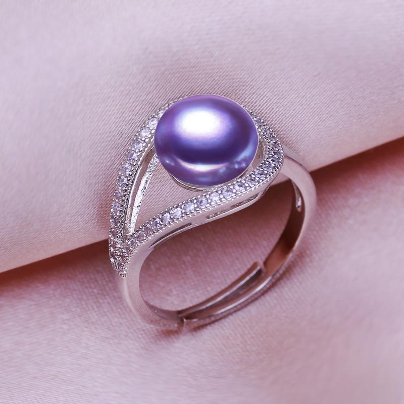 seniko Naturlige ferskvannsperleringer for kvinner mote kvinnelige cubic zirconia CZ ring perle smykker justerbar ring