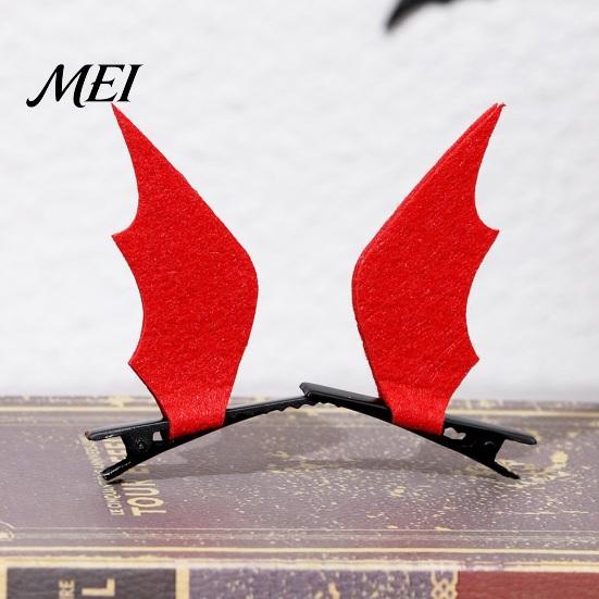Unisex Devil Horn Hair Barrettes 2Pcs Halloween Red Bat Wings Clips, 3D Wing Hairpin, Eye Catching Decorations Gothic Pins, Cute Accessories for Women