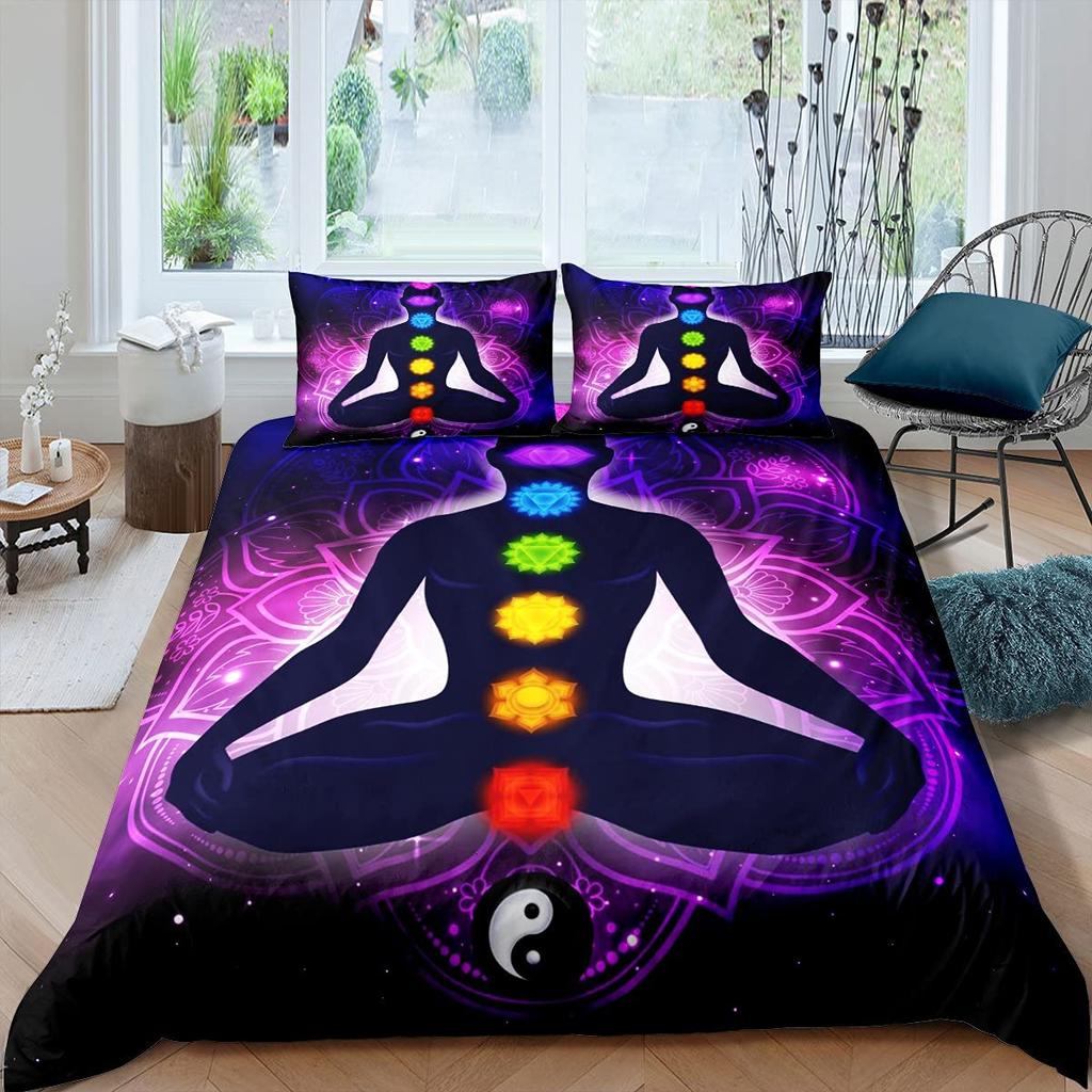 Bohemian King Queen Duvet Cover Yoga Comforter Cover Chakra Meditation Hamsa Eye Bedding Set Exotic Boho Polyester Quilt Cover