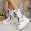 Fashion New Winter 2025 Round-toed Thick-soled Waterproof Platform, Stylish and Elegant Large-sized Lace-up Mid-calf Boots