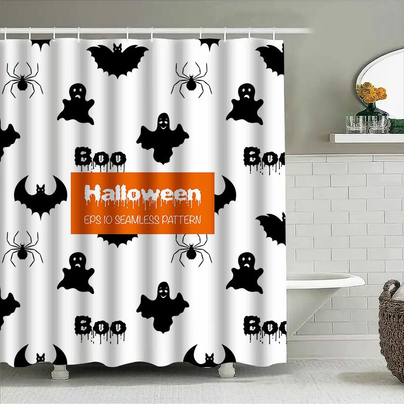 

Tuniu Halloween Ghost Pattern Shower Curtain Spooky Black Ghosts & Bats Seamless Shower Curtain For Bathroom W60H190(CM)-1 Pcs
