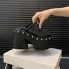 2025 Autumn and Winter New Fashion Versatile High Heel Muffin Thick Bottom Thick Heel Waterproof Table Rivet Bag Head Drag