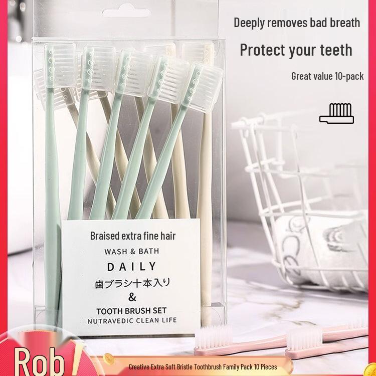 Disposable Soft Bristle Toothbrush Family Pack: Portable for Men, Women, and Guests Tub 10-pack Soft Bristle Toothbrush