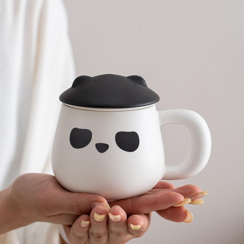 Creative Panda Ceramic Tea Cup with Lid - Filtered Tea Water Separation Gift Box - Office Water Cup Souvenir