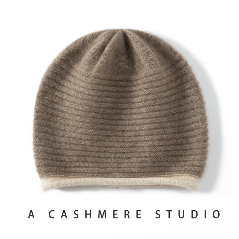 Women's 100% Pure Cashmere Color Block Knit Hat - Versatile Winter Fashion Headwrap