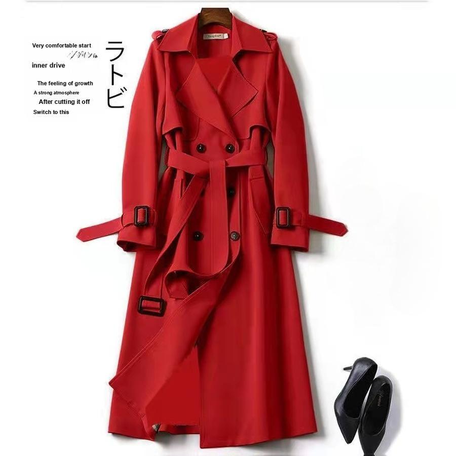 Damen Langer Trenchcoat Herbst Frühling Koreanischer Stil Kleinwüchsig Britischer Stil Überknielanger Kleidermantel Jacke